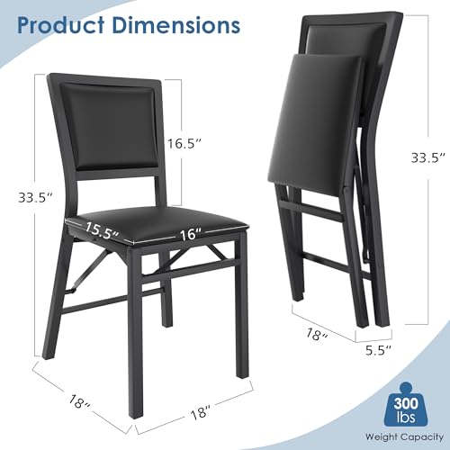 VECELO 4 Pack Folding Chairs with Cushion, Foldable Padded Seats with Heavy Duty Metal Frame for Kitchen/Dining/Living Roo...