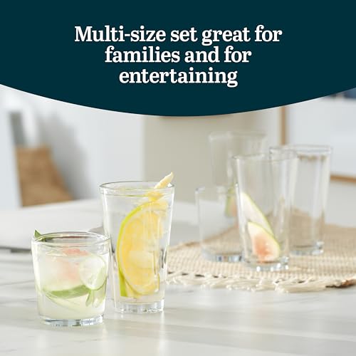 Libbey Preston Tumbler and Rocks Glass Cups Set, All Purpose Everyday Drinking Glasses Set of 16, Glassware Drinking Glass...