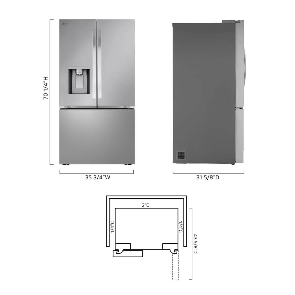 LG LRRXC2606S 26 Cu. Ft. Stainless Counter-Depth French Door Smart Refrigerator