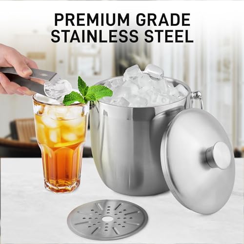 Zulay Kitchen Premium Stainless Steel Double-Wall Insulated Ice Bucket Kit – 3L, Leak-Proof, Stylish Drink Cooler for Part...