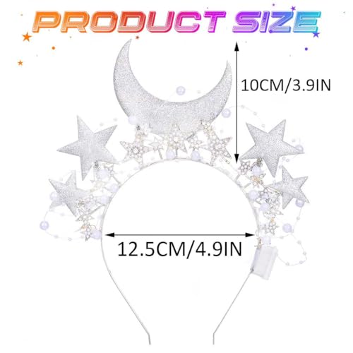 GORTIN Light up Star Headband LED Rhinestones Halo Crown Moon Costume Headwear Glitter Hair Accessories for Women