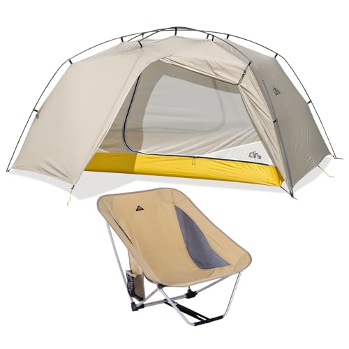 iClimb 1 Low Folding Chair and 1 Ultralight 3 Season Tent, Ultralight Compact for Adults Outdoor Camping Backpacking Hiking