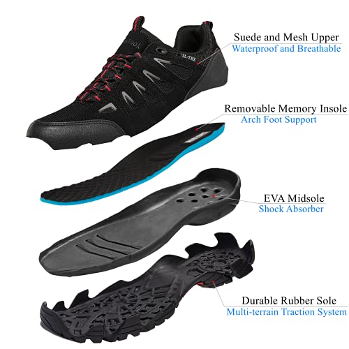 SHULOOK Men's Waterproof Hiking Shoes Lightweight Anti Slip Outdoor Ankle Boots Breathable Hike Trekking Trails Shoe