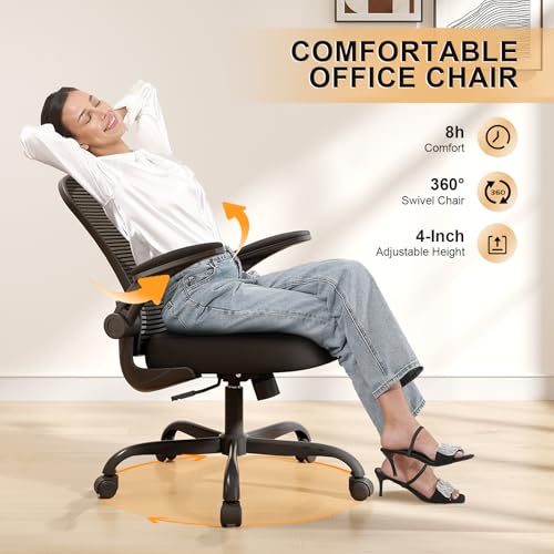 Office Chair, Ergonomic Desk Chairs 330LBS Capacity High Back Mesh Computer Chair with Flip-up Armrests, Comfy Work Chair ...