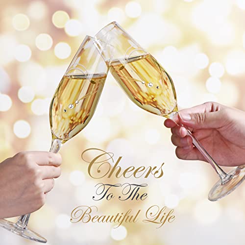 Parihy Champagne Flutes, Bride and Groom Wedding Toasting Champagne Glasses Set of 2 with Engraved Love Heart Design Embel...
