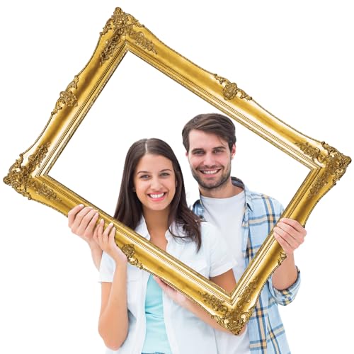 Large Photo Booth Props 32 x 24 Inch Gold Picture Selfie Frame Vintage Photo Frame Creative Friends Party Photo Props Acce...