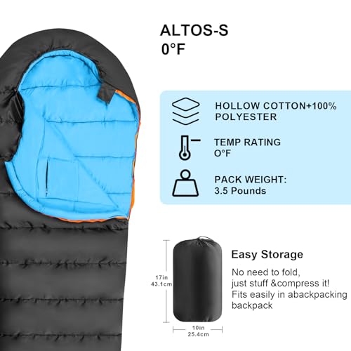KAMPKEEPER Mummy Sleeping Bag, Cold Weather Camping Sleeping Bag, 32℉ 3-4 Seasons Adults Sleeping Bag, Non-Snag Zipper wit...