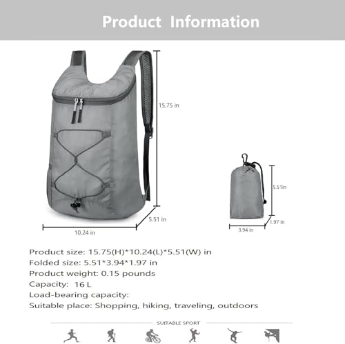 16L Hiking-Daypack Lightweight Outdoor Cycling Foldable Backpack, Storage Bag, Large Capacity Hiking Backpack for Travel S...