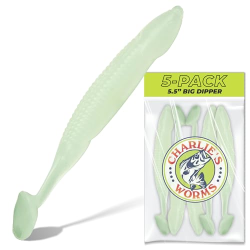 Charlie's Worms Big Dipper Scented Soft Bait for Freshwater & Saltwater Fishing, Paddle Tail Swimbait Lures, Plastic Minno...