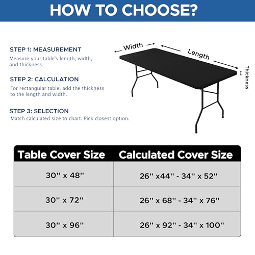 Enjoyidea Fitted Tablecloth for 6 Foot Rectangle Tables-6 Pack Black Elastic Outdoor Picnic Table Cover-Spandex Stretch Fo...