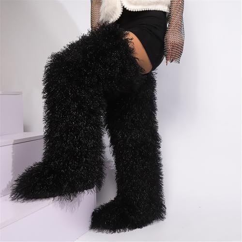 Keridean Fur Boots Women Thigh High Tall Faux Fur Winter Over The Knee Snow Boots Outdoor Footwear Cold Weather 28"