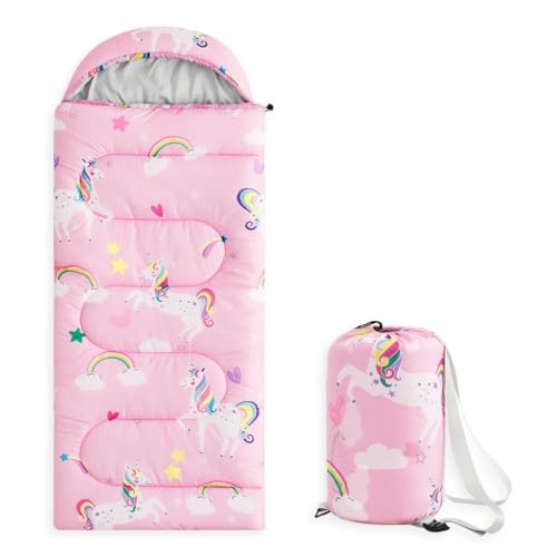 Wake In Cloud - Kids Sleeping Bag for Girls Toddlers, Camping in Warm Cold Weather, Backpacking Lightweight Compact Outdoo...