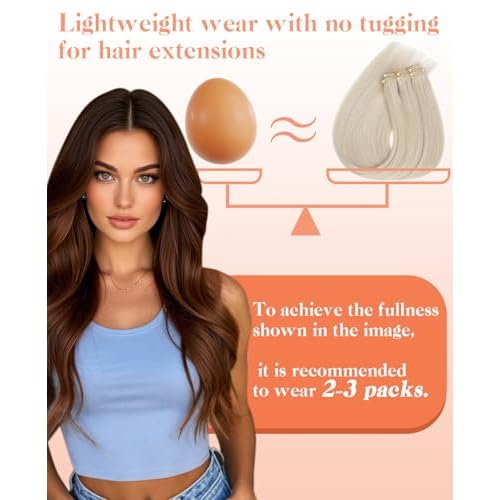 Sunny Hair Micro Weft Hair Extensions Human Hair Blonde Beaded Weft Human Hair Extensions Platinum Blonde Hair Extensions Beaded Wefts Human Hair Sew in Extensions Long Straight Hair 22inch 50g