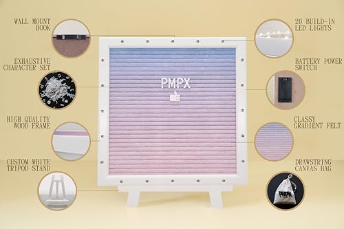 Letter Board THE ORIGINAL Gradient Felt Board with Stand, Built-in LED Lights 10x10 -Menu Board + Wood Frame, 340 Letters,...