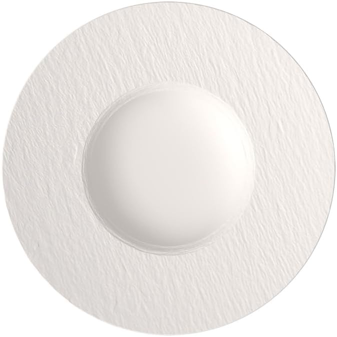 Villeroy & Boch Manufacture Rock Blanc Pasta Plate, Shallow Bowl, Premium Porcelain, Made in Germany, Dishwasher and Microwave Safe, Slate Look in Rich, Creamy, White,11.5 in