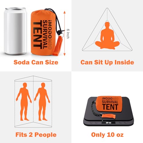 Emergency Survival Tent Life Shelter - 2 Person Mylar Emergency Shelter Tube Tent with Emergency Whistle & Paracord, All-W...