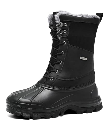 GoodValue Mens Waterproof Snow Winter Duck Boots Insulated Warm Fur Lined Non Slip Rubber Hiking Work Boots Casual Outdoor