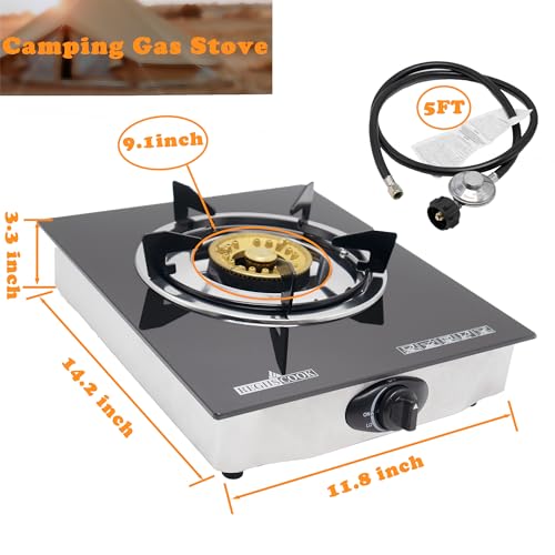 RegiisCook Single Burner Propane Gas Cooktop,Camping Portable LPG Gas Stove, Auto Ignition Tempered Glass Countertop with ...