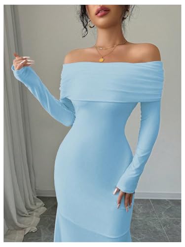 SOLY HUX Women's Long Sleeve Off The Shoulder Bodycon Dress Elegant Maxi Dress Cocktail Prom Dresses