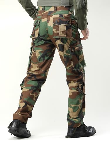 AKHIKING Men's Camo Cargo Work Pants Ripstop Lightweight Wild Army Military BDU Outdoor Trousers with 8 Pocktets (No Belt)