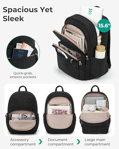BAGSMART College Laptop Backpack, Travel Backpack for Women, Quilted Casual Daypack, Water-Resistant Bookbag for 15.6 Inch...