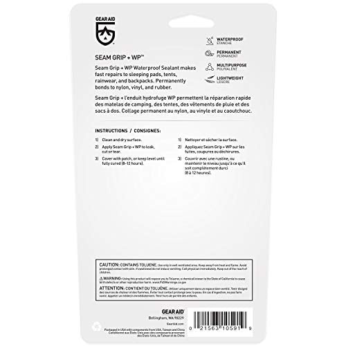 GEAR AID Seam Grip WP Repair Kit – Waterproof 0.25 oz Adhesive with Two Tenacious Tape Hex Patches (2.5" x 2.8", Black and...