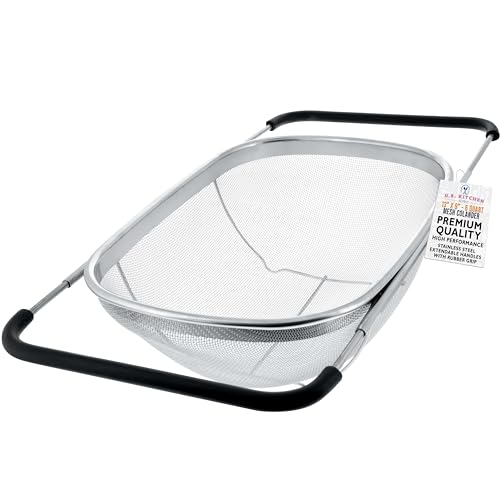 U.S. Kitchen Supply Stainless Steel Colander Strainer - 6-Quart Collapsible Colander with Expandable Rubber Handles - Rect...
