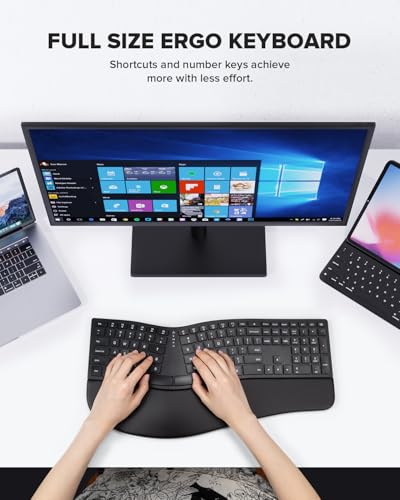 DELUX Full Size Wireless Ergonomic Keyboard,Cushioned Palm Rest, Ultra-Thin Split Ergo Keyboard, Bluetooth & 2.4G Connecti...