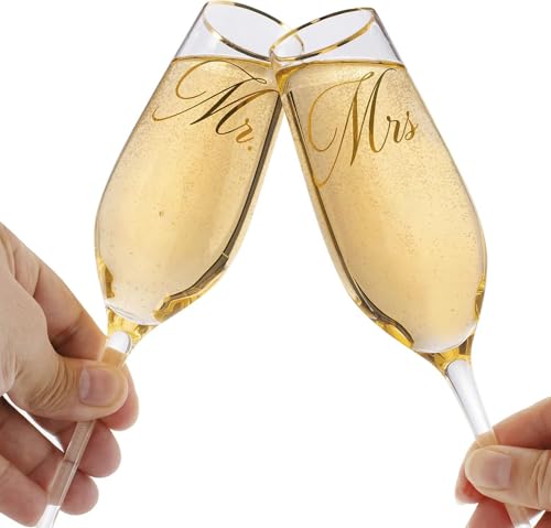 Mfacoy Mr. & Mrs. Champagne Flute Set, Wedding Decor - His and Hers, Wedding Toasting Glasses for Engagement Celebrations,...