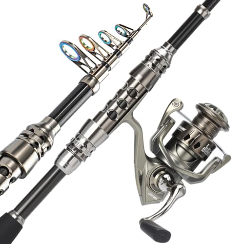 Sougayilang Fishing Rod and Reel Combo – 5.9FT Telescopic Carbon Fiber Fishing Pole with 12+1 BB Spinning Reel, Saltwater ...