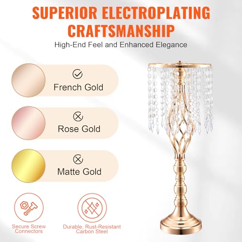 VEVOR 10PCS 55cm/21.65” Tall Crystal Wedding Flower Stand, Metal Wedding Centerpiece Vase, Gold Flower Holders Floral Disp...