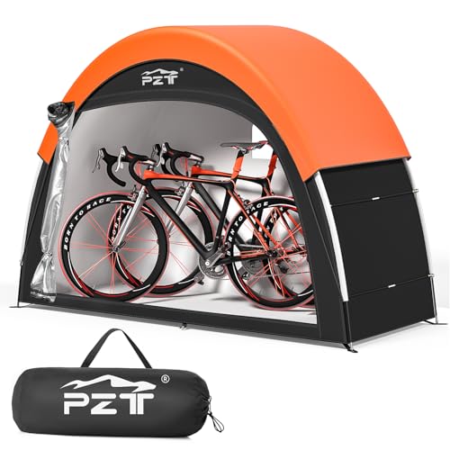 PZT Upgraded Bike Tent with Rain Cover, Portable Outdoor Storage Shed for 2 Bikes, 210D Oxford Fabric PU4000 Waterproof, B...
