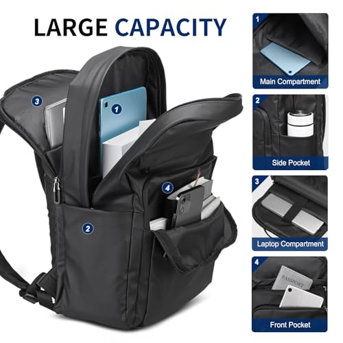 SUIKIHUM Black Backpack for Men, Laptop Backpack for Work, Anti-Theft Travel Carry On, 16 Inch Computer Bag, Water Resista...