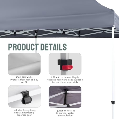 CROWN SHADES 10x20 Pop Up Canopy Tent - Commercial Canopy Tent with 400D Strength Oxford Fabric, Hexagonal Leg, 4 Upgraded...