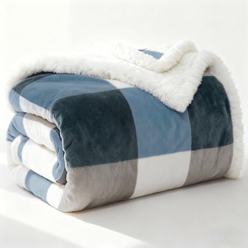 PU MEI Sherpa Fleece Throw Blanket 60" x 80" Reversible Plush Fluffy Large Big Blanket Lattice Flannel Blankets for Sofa C...