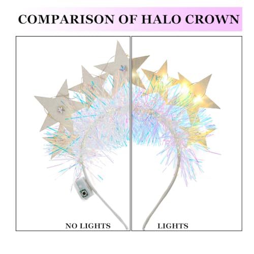 Aceorna Light Up Stars Headbands LED Glowing Halo Crowns Glitter Costume Halo Headband White Luminous Headpiece for Women