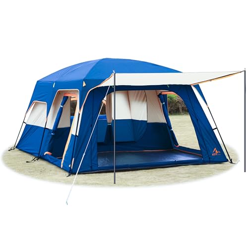 KTT Extra Large Tent 6-10-12-14 Person(B),Family Cabin Tents,2 Rooms,3 Doors and 3 Windows with Mesh,Straight Wall,Waterpr...