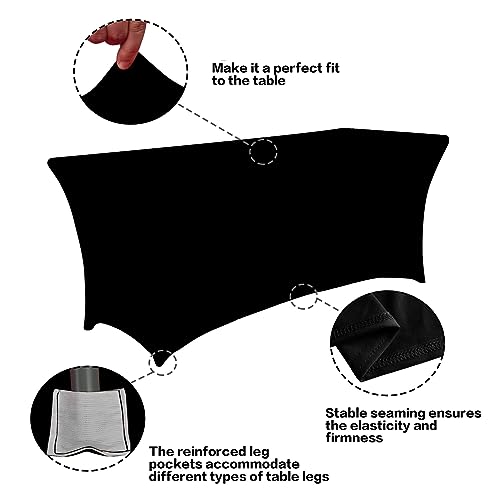 IVAPUPU 2 Pack 6FT Table Cloth for Rectangular Fitted Events Stretch Black Table Covers Washable Spandex Tablecloth Protec...