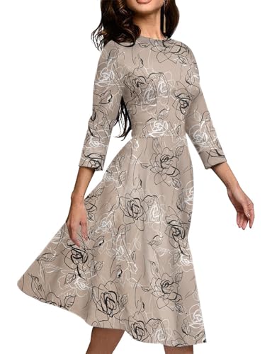 Simple Flavor Women's Floral Vintage Dress Elegant Midi Evening Dress 3/4 Sleeves