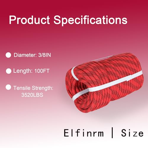 Premium Polyester Braid Rope, 3/8IN 100FT, 3520 lb High Strength Arborist Bull Rope, Multi Purpose Strong Pulling Rope, fo...