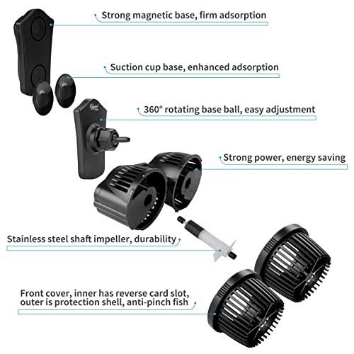 hygger 2100GPH Double Head Aquarium Wave Maker, Quiet 5W Aquarium Circulation Pump, with Strong Magnetic Suction Base, 36...