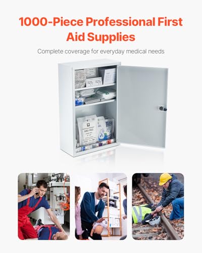 VEVOR 3-Shelf First Aid Cabinet, 1000 Pieces, Large Capacity First Aid Kit, Wall Mounted Medicine Cabinet, OSHA & ANSI 201...