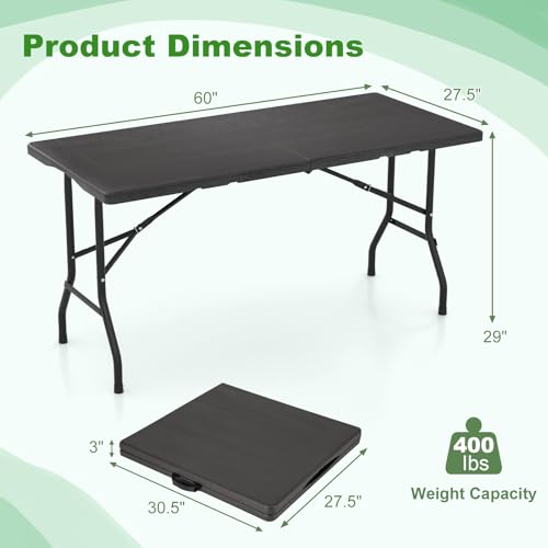 Tangkula 5FT Folding Table, Indoor Outdoor Foldable Plastic Table with HDPE Tabletop, Sturdy Metal Fame, Carrying Handle, ...