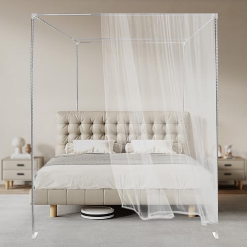 ZAWAYINE Canopy Bed Frame,Stainless Steel Four Corner Bed Canopy Poles Mosquito Net Frame Thickened Metal Canopy Frame Poles for Metal and Wood Bed Frames, Bedroom Decor Upgrade,59"x78"x78"(Queen)