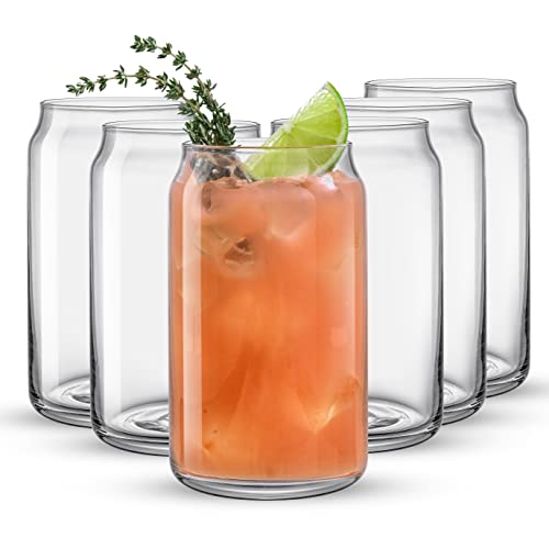 JoyJolt Drinking Glass Cups Set of 6-16oz Beer Can Glasses. Clear Soda Can Shaped Glass Cups, Cute Iced Coffee Cup Tumbler...