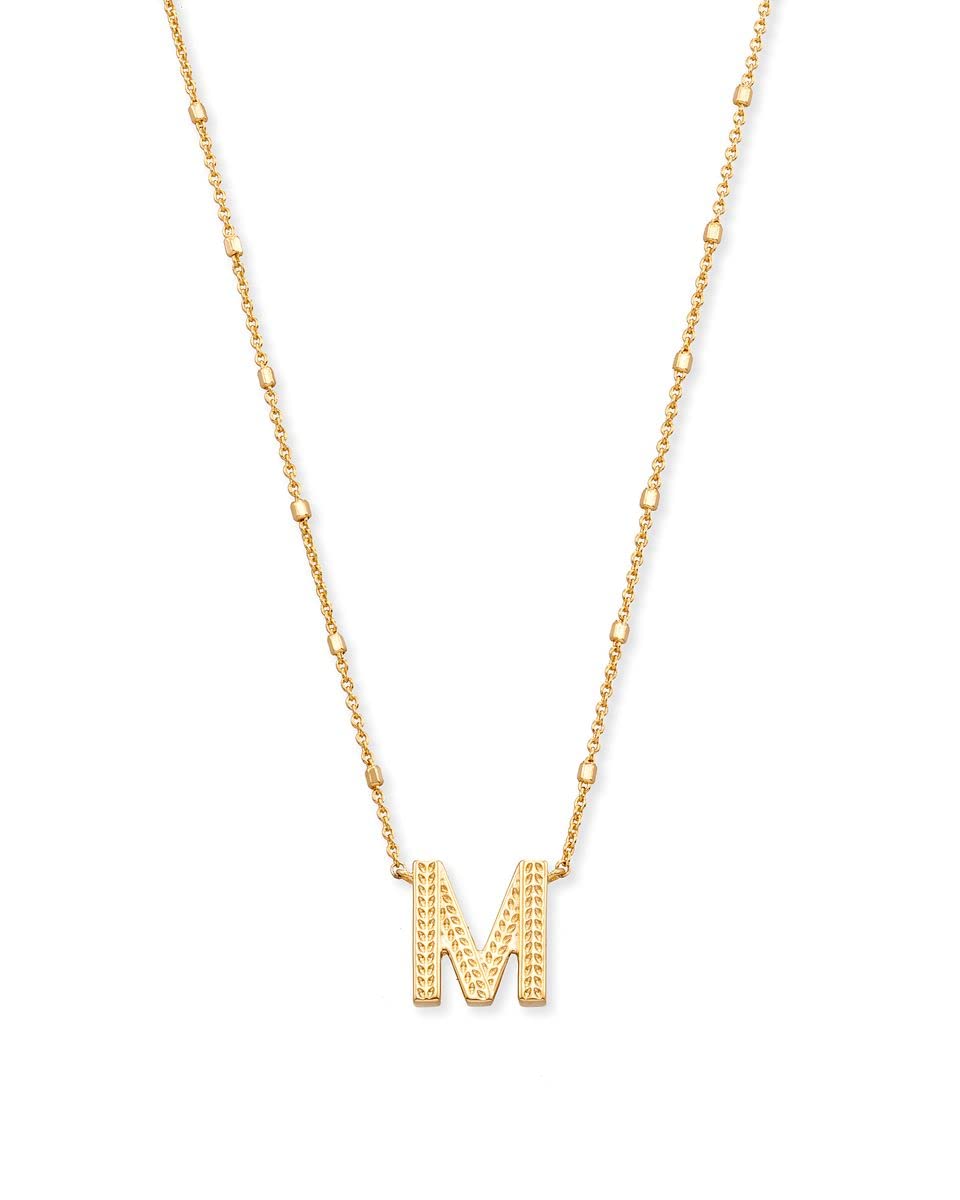 Kendra Scott Letter M Pendant Necklace for Women, Fashion Jewelry, 14k Gold-Plated Brass, Gold Metal, Letter M