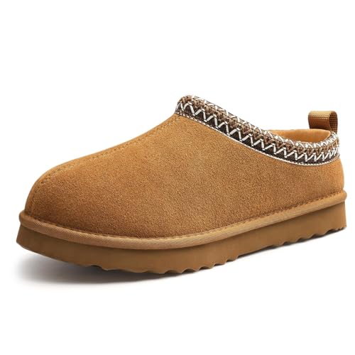 bebealy Genuine Suede Fuzzy Slippers for Women Winter Warm House Shoes Cozy Mini Boots for Indoor Outdoor