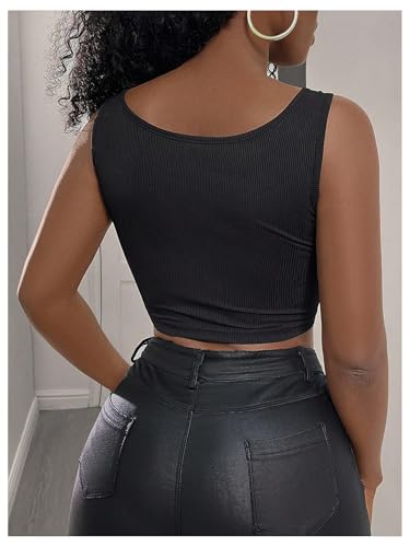 SOLY HUX Women's Lace Up Crop Tank Tops Sleeveless Scoop Neck Ribbed Slim Fit Going Out Shirts