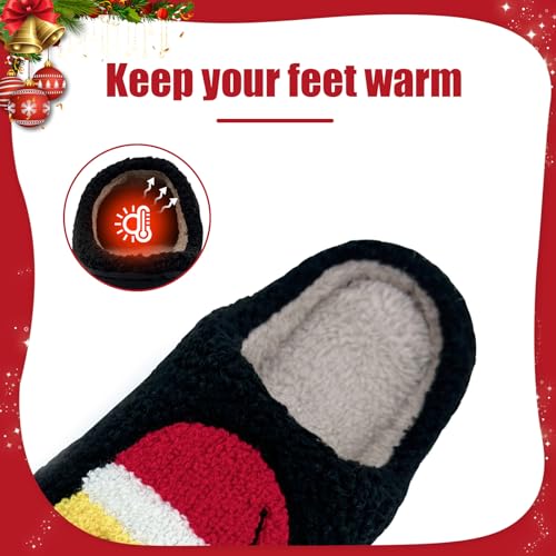 Christmas Slippers For Men and Women, Retro Fuzzy Smile Face Slipper Cozy Furry Plush Happy Cozy Non-slip House Slippers F...
