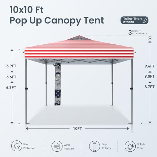 PHI VILLA 10x10 Pop Up Canopy Tent - One Push Setup, Instant Shade Tent with Vented Roof for Beach & Events - Includes Sto...